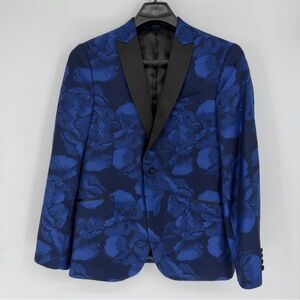 J.Ferrar Blue Floral Slim Fit Tuxedo Jacket 42 Reg